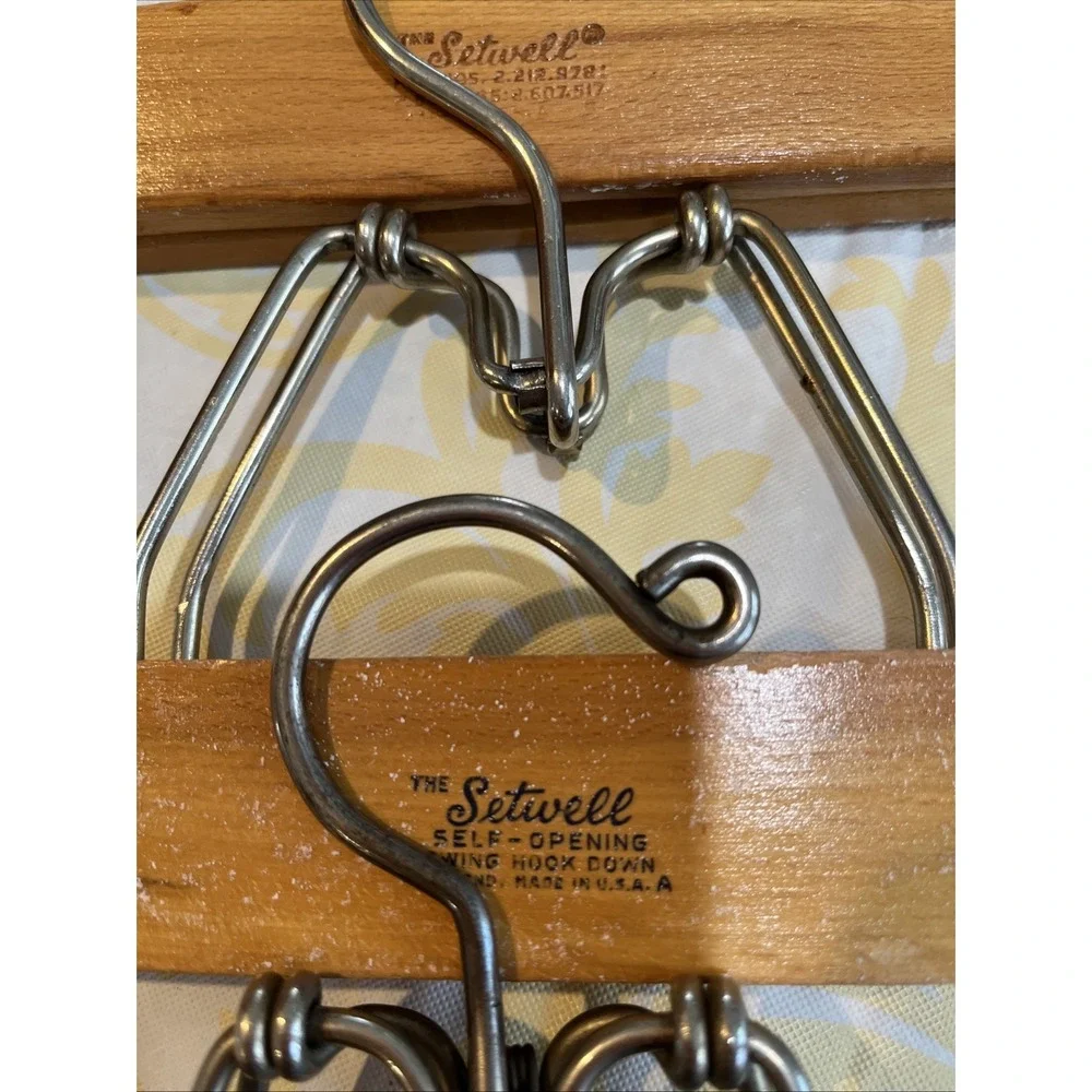 Vintage LOT of 3 SETWELL Wood Clamp Type Hangers for Pants Skirt Wooden
